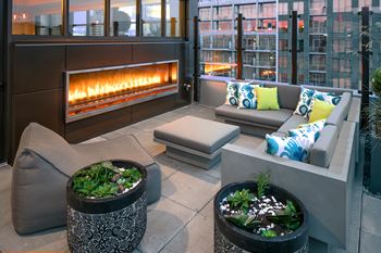 Rooftop patio + community gardens, bbq & indoor/outdoor fireplace